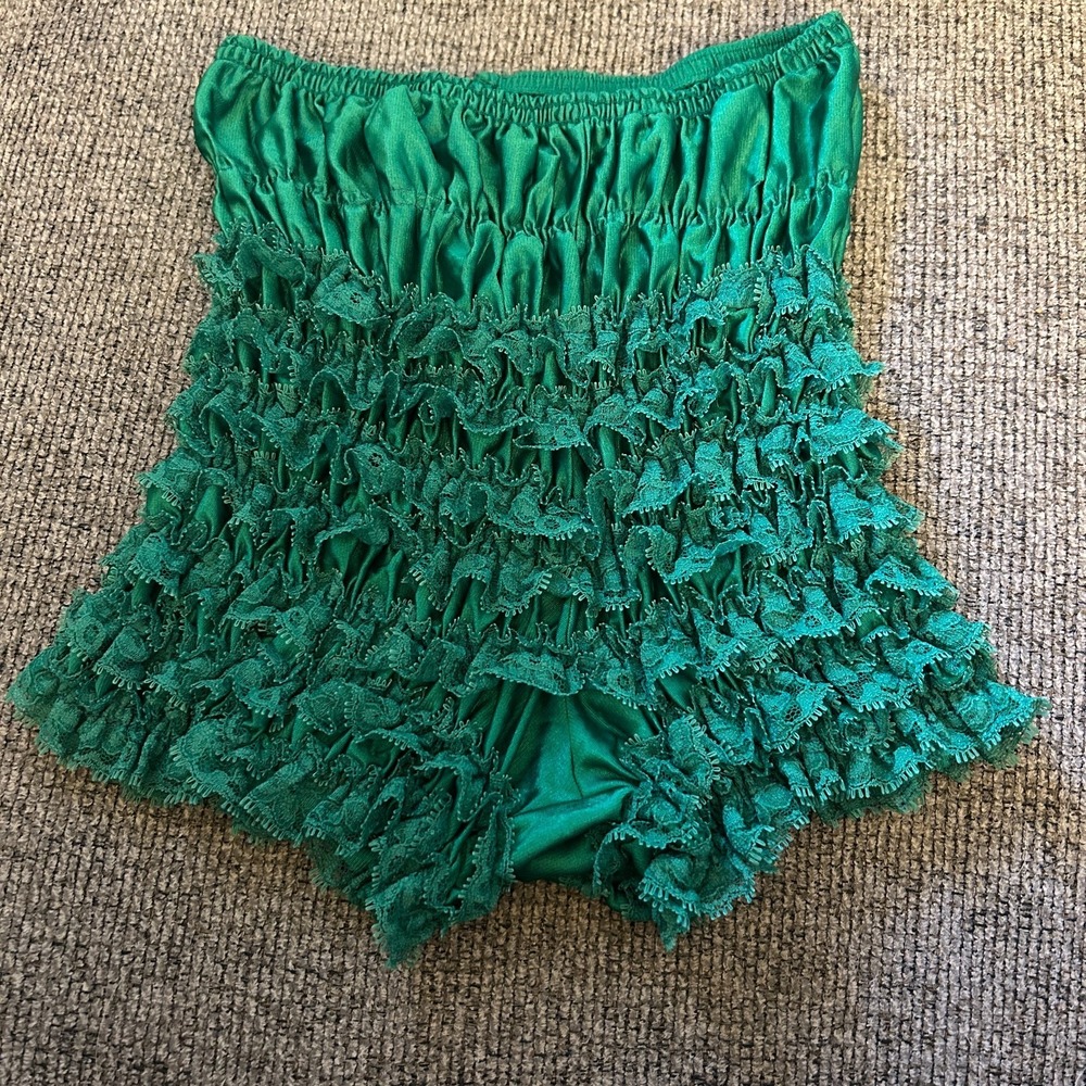 Vintage SAMS 501 Green Dance Tiered Ruffle Bloomer Pinup Rockabilly Fairy Sexy M